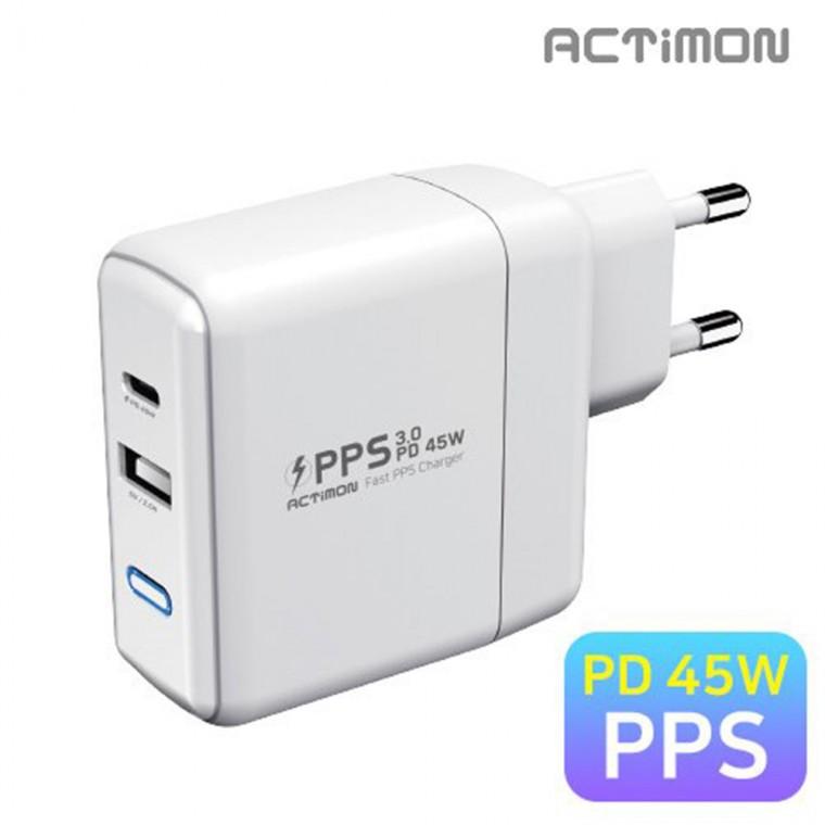 [인씨네] 엑티몬 PPS PD 45W 초고속 QC3.0 가정용충전기 USB C타입 2구 케이블없음 CtoC Cto8