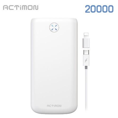 [후니케이스] 엑티몬 USB 2 포트 보조배터리 20000mAh ( C Cable + 8 Gender ) MON-P-K20000