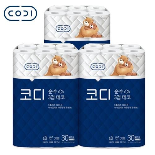 [무료배송] 최신입고 메이저브랜드 CODI 쌍용씨앤비 정품 코디 3겹30롤 30M 화장지