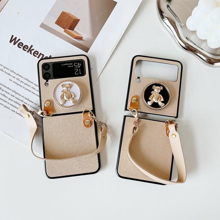 [후니케이스] 갤럭시 Z플립3/4/5/6/7 골드 베어 스트랩 케이스 2종