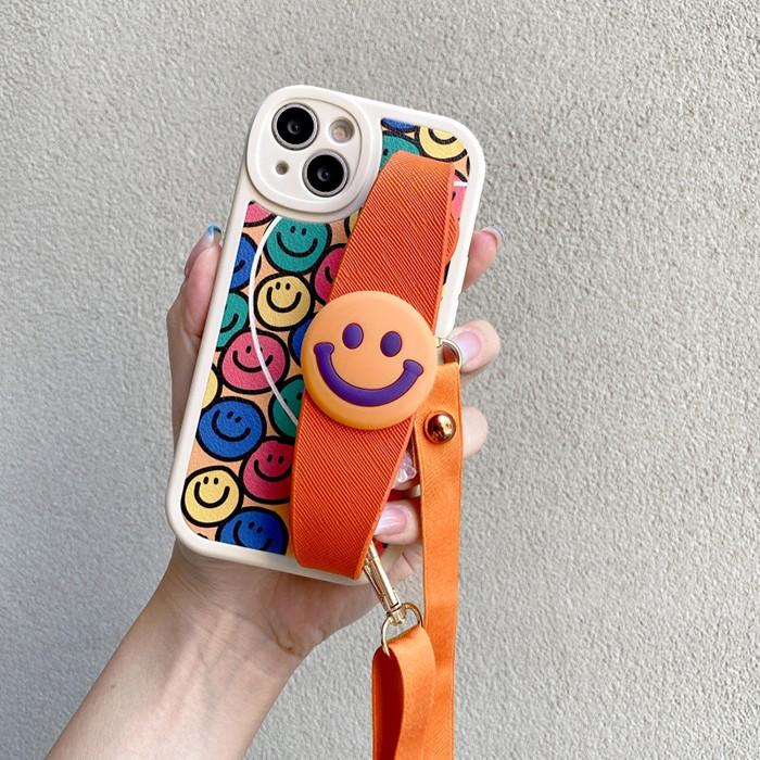 크로스바디 스마일 오렌지 가죽 스트랩 케이스 아이폰11 아이폰12 아이폰13