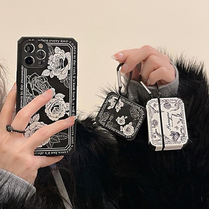 블랙 화이트 로즈 에어팟 케이스 에어팟1세대 에어팟2세대 에어팟프로 에어팟3세대