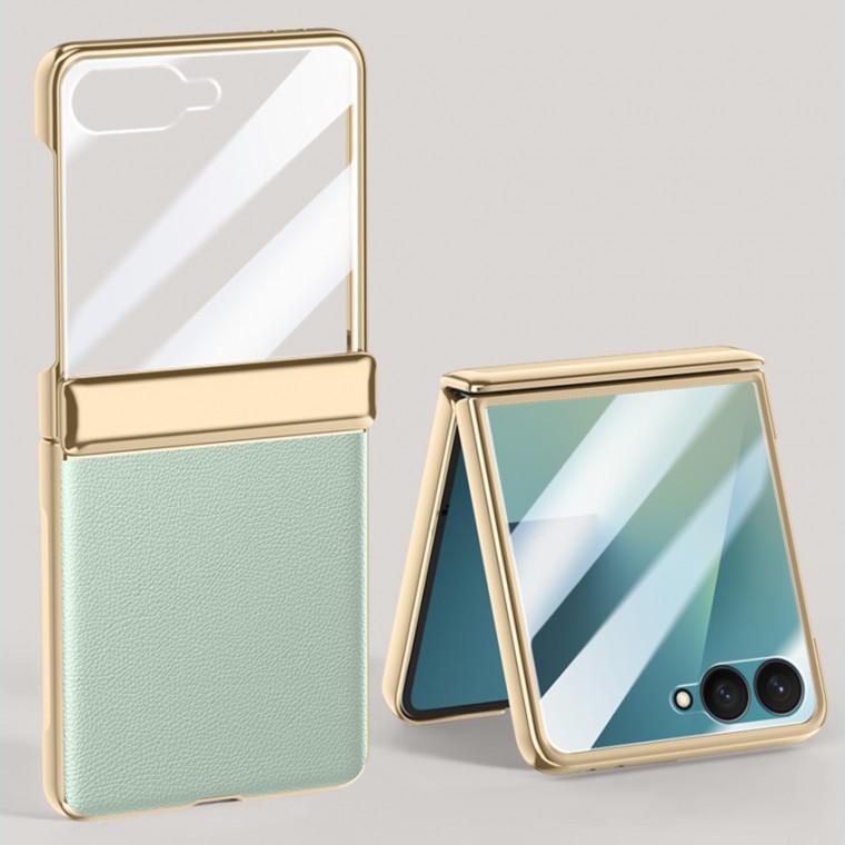 Z플립7 파이오니 크롬 가죽힌지 강화유리 케이스