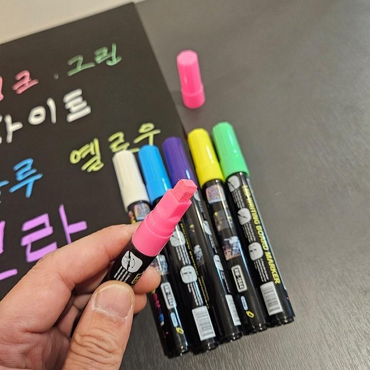 사각팁 굵은 블랙보드 형광 6색 마카펜