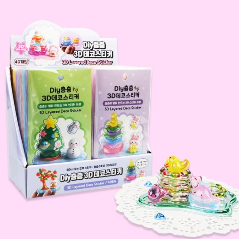 플유 입체 DIY 층층 3D 데코스티커 한박스 40개입 diy 쌓는스티커 물방울 투명 다꾸 다이어리 폰 꾸미기