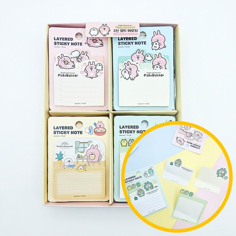 3000 카나헤이 3단 점착 메모지 20개입 1박스 - 3가지크기 디자인 접착식 메모지 학원 마켓데이