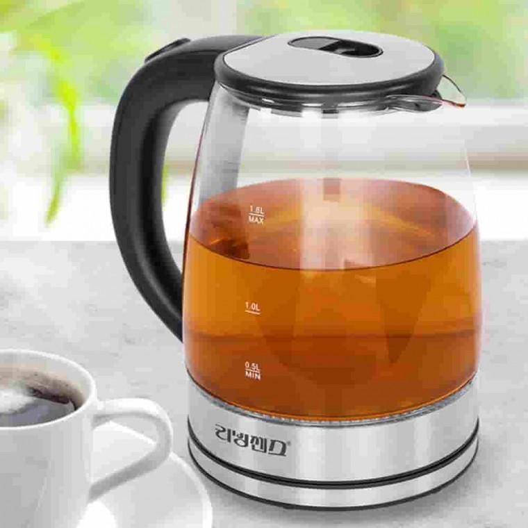유리 전기 무선포트 1.8L 전기커피포트 투명주전자 투명포트 포트기 무선주전자