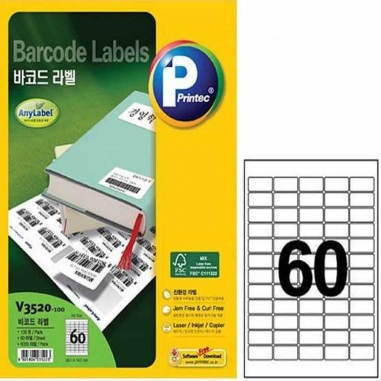 바코드 라벨 60칸 100매 산업용라벨 물류관리용라벨 스티커라벨
