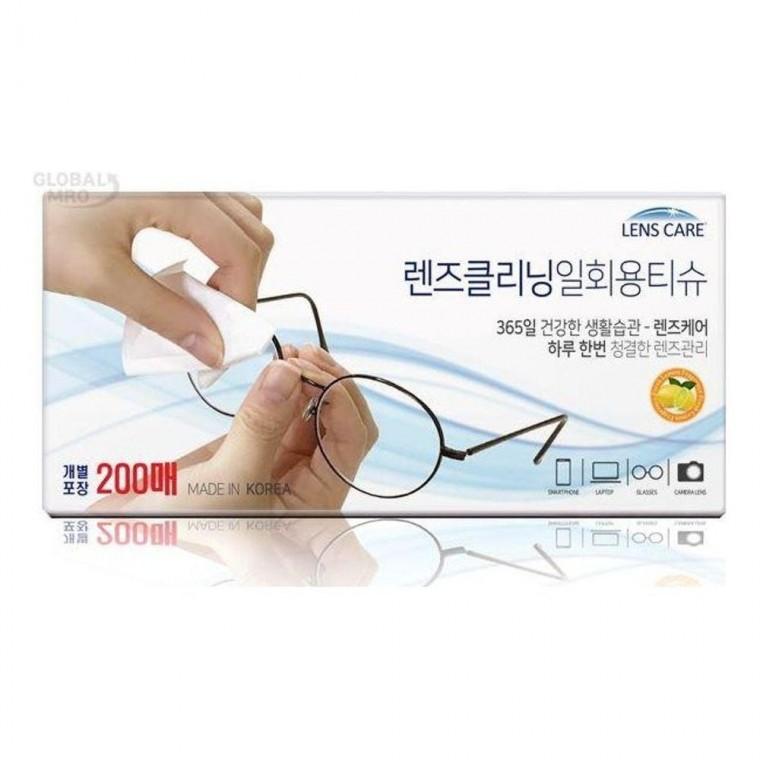 자우버 렌즈 케어 안경닦이 일회용 티슈 200매 개별 포장 클리닝 소독 스마트폰 클리너