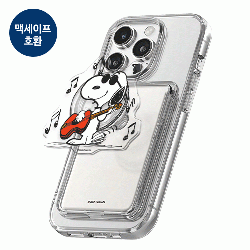 빈티지 스누피 레코드 아크릴 스마트톡 투명 마그네틱 슬라이드 카드지갑 3장 수납
