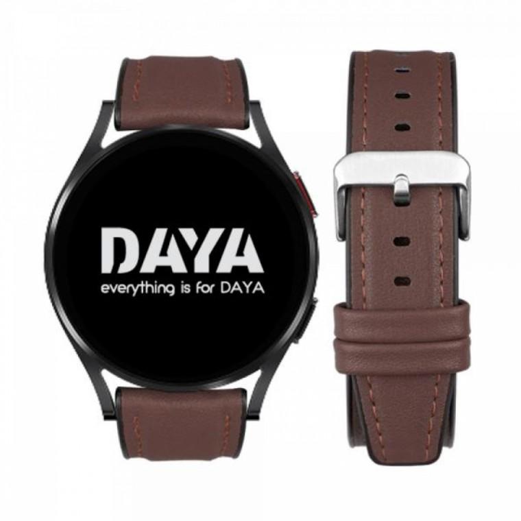 DAYA 갤럭시워치 5 4 3 스트랩 20mm 다크브라운 가죽실리콘 스트랩 밴드