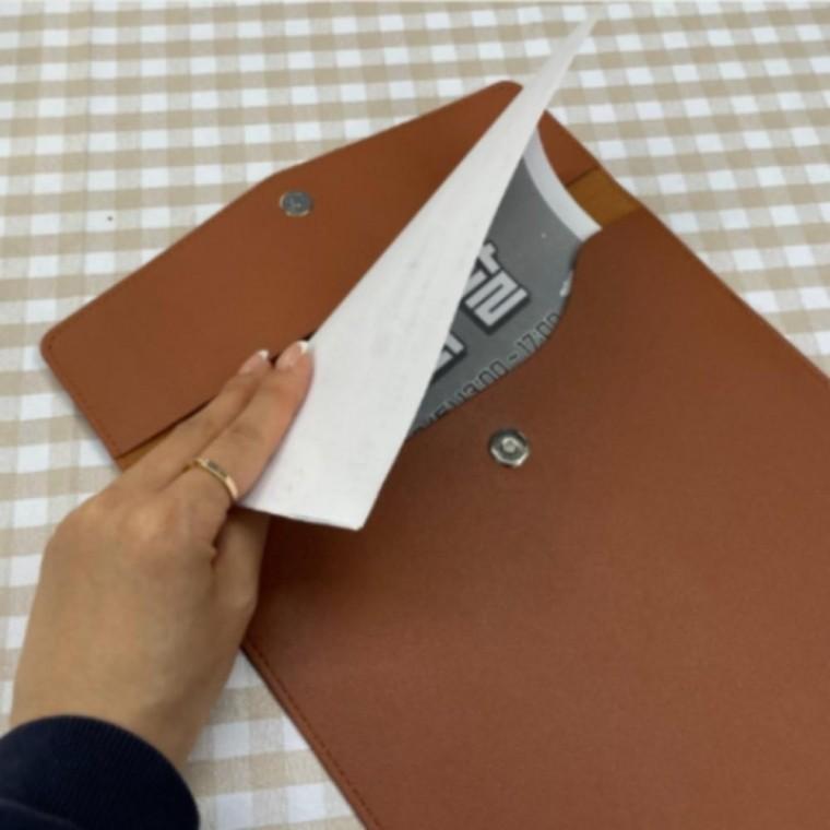 A4 세로형 브라운 인조가죽 파우치 서류 보관 정리 수납 가방 주머니 패드 보호 커버