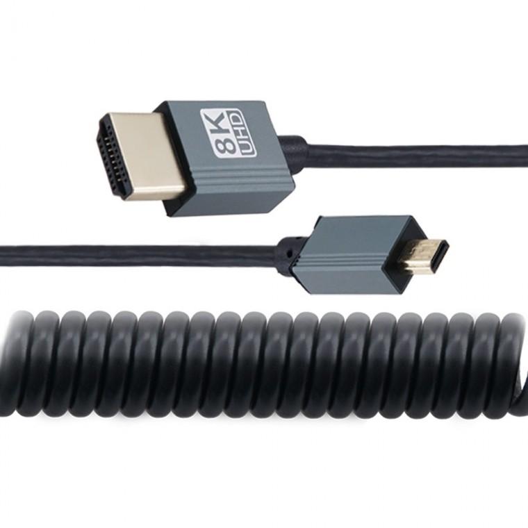 스프링 케이블 HDMI 마이크로 변환 1M 8K 60Hz UHD 액션캠 카메라 촬영장비 스트리밍 짐벌 모니터