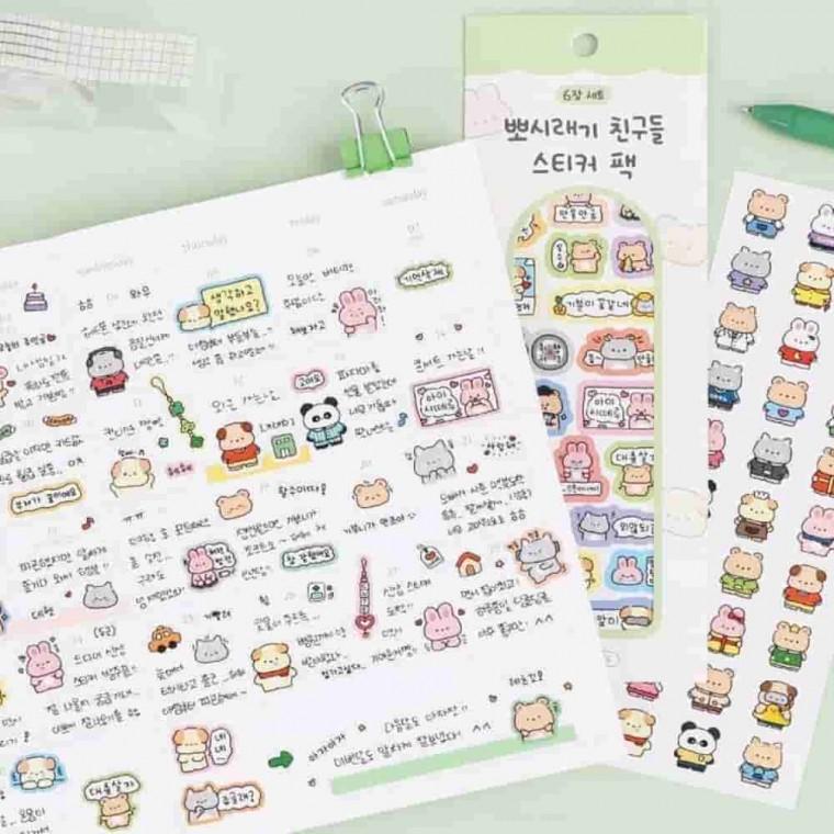 뽀시래기 스티커팩 6장 다꾸용품 다꾸스티커 DIY스티커