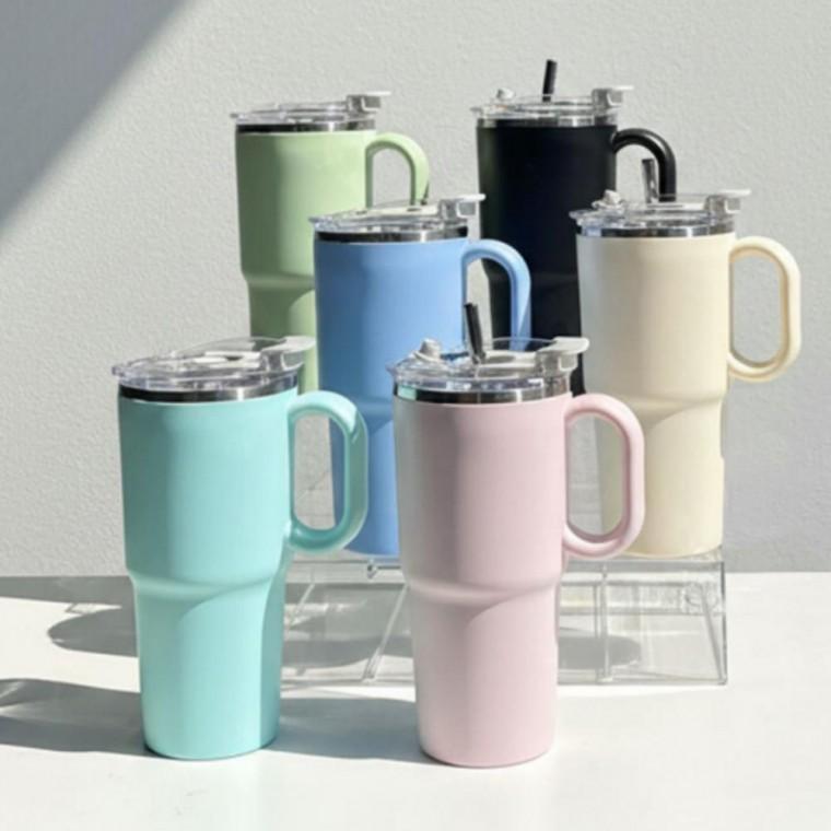손잡이 스텐 텀블러 빨대포함 600ml